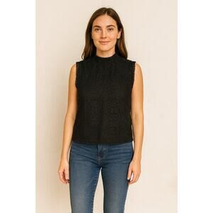 Cliché Women’s Mock Neck Lace-Up Sleeveless Chic Textured Blouse Black Size M